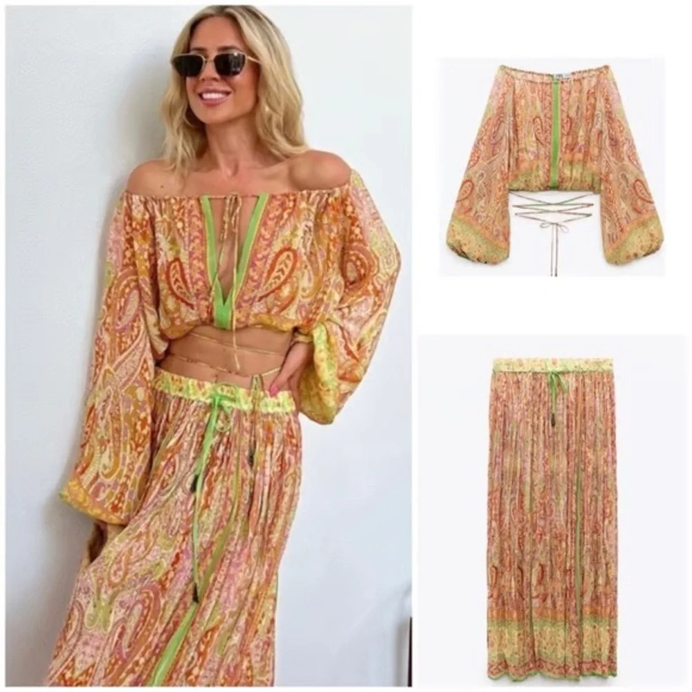 Zara Multicolor Off-Shoulder Top - Picture 10 of 10